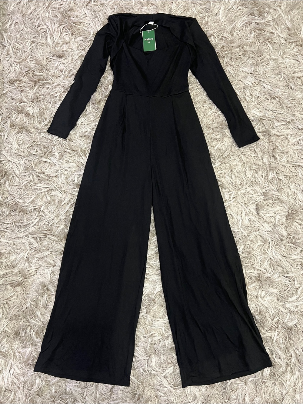 HALARA Black Long-Sleeve Wide-Leg Jumpsuit with Tag